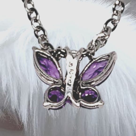 .Sterling Silver Butterfly Pendant with Natural Amethyst. Stainless Steel Neck - Picture 7 of 8